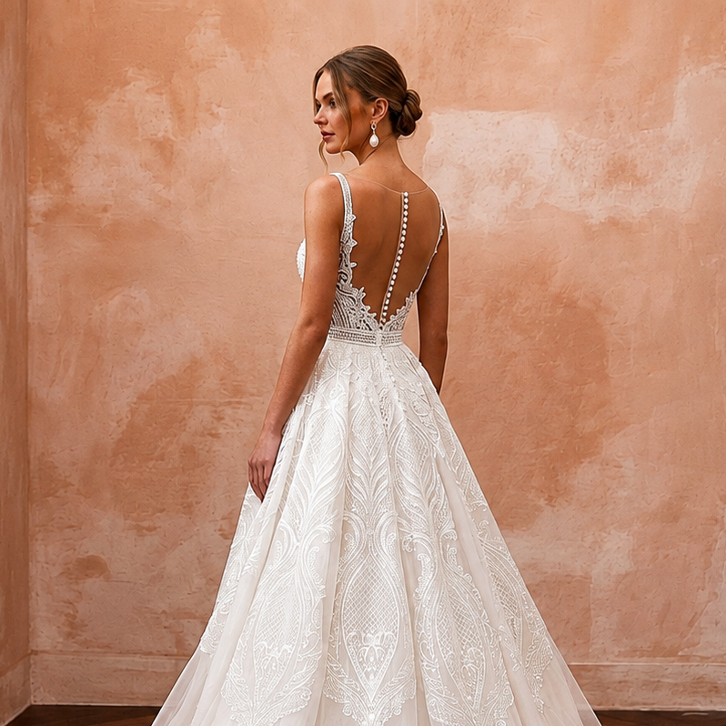 Modern Lace Ball Gown Wedding Dress with Detachable Train