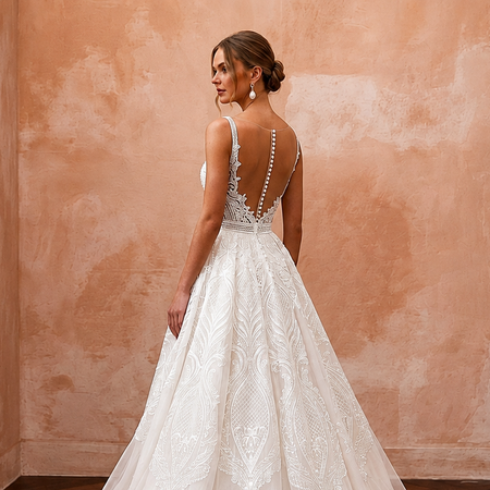 Modern Lace Ball Gown Wedding Dress with Detachable Train