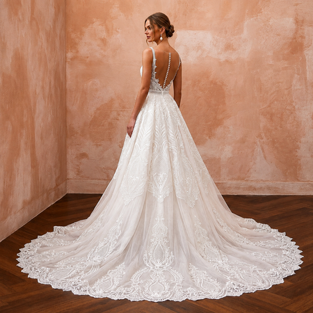 Modern Lace Ball Gown Wedding Dress with Detachable Train