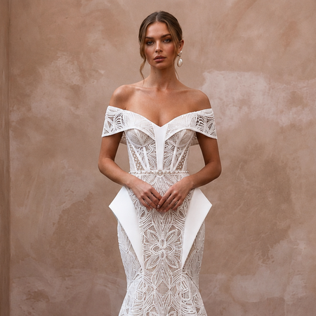 Modern Lace Bridal Dress for a City Hall Elopement - Apparel & Accessories > Clothing > Wedding & Bridal Party Dresses > Wedding Dresses - Mignonette Bridal