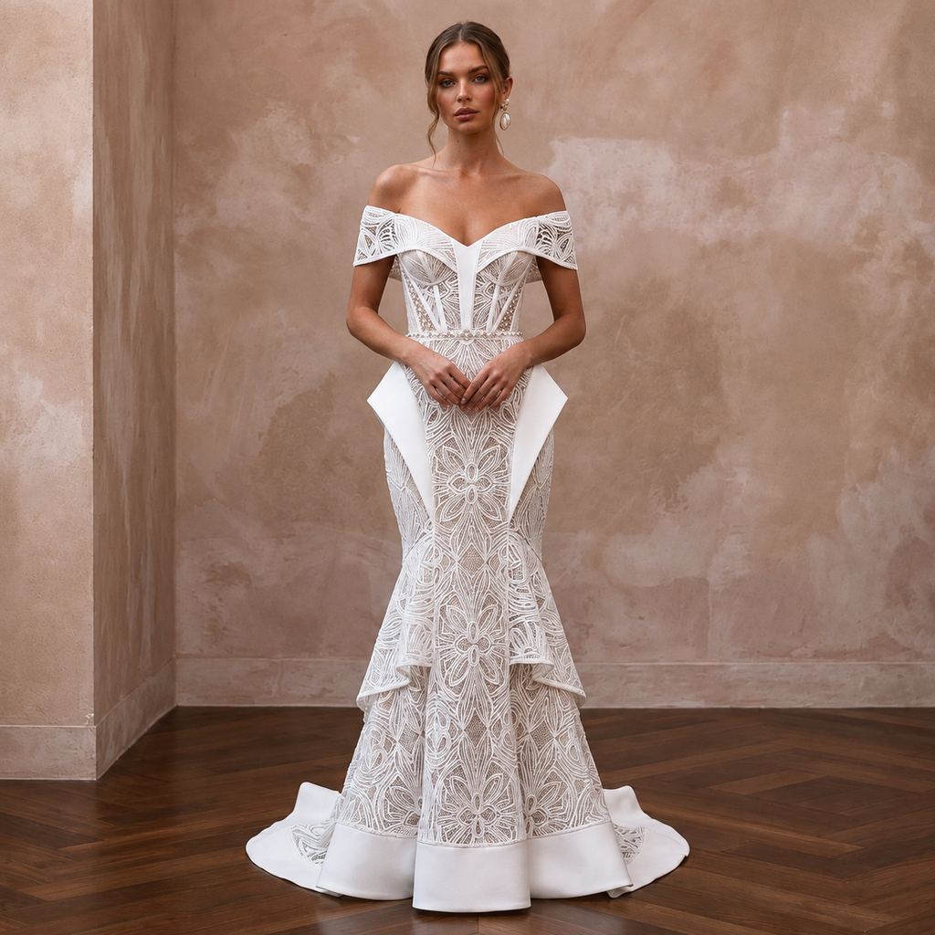 Modern Lace Bridal Dress for a City Hall Elopement - Apparel & Accessories > Clothing > Wedding & Bridal Party Dresses > Wedding Dresses - Mignonette Bridal