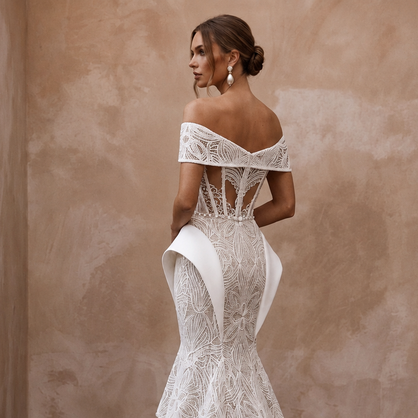 Modern Lace Bridal Dress for a City Hall Elopement - Apparel & Accessories > Clothing > Wedding & Bridal Party Dresses > Wedding Dresses - Mignonette Bridal