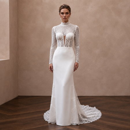 Modern Lace Bridal Dress for a Private Wedding Ceremony