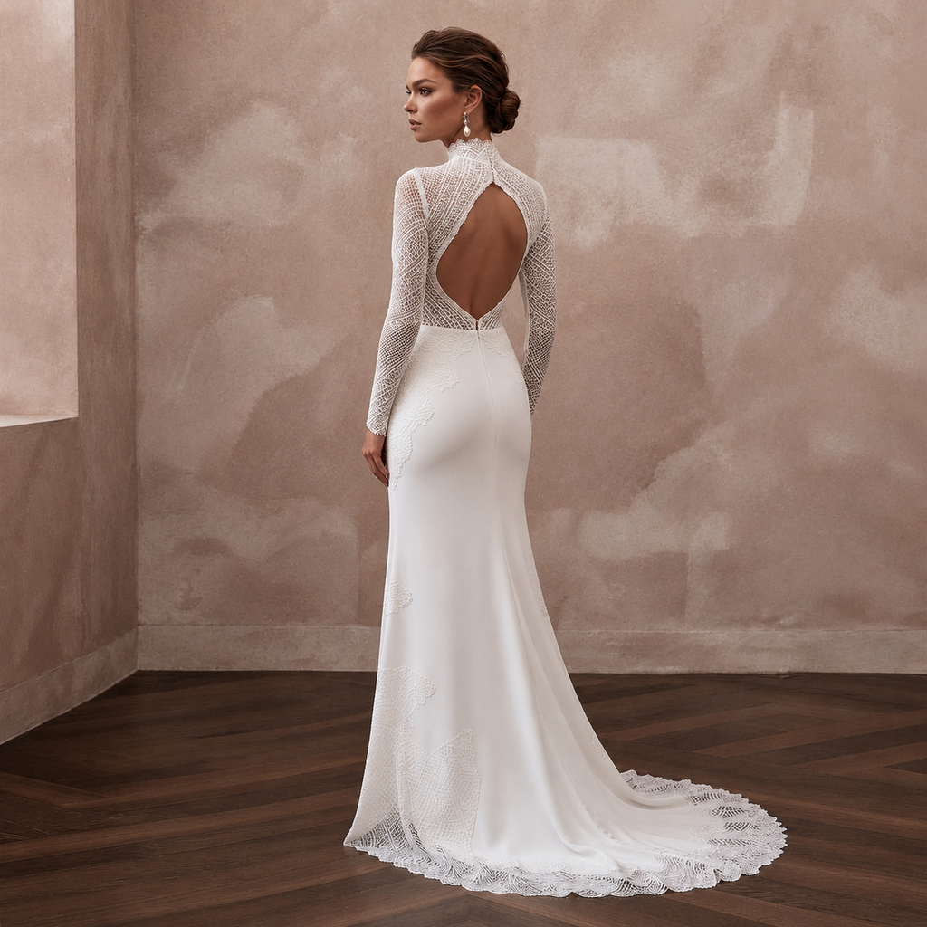 Modern Lace Bridal Dress for a Private Wedding Ceremony