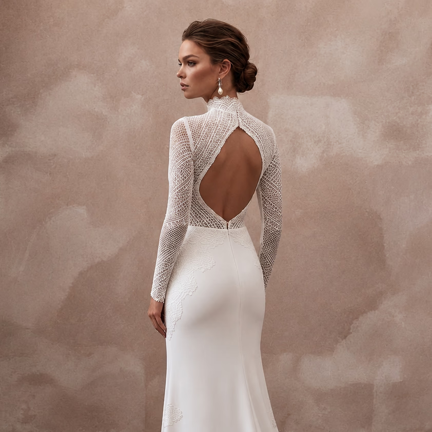 Modern Lace Bridal Dress for a Private Wedding Ceremony - Apparel & Accessories > Clothing > Wedding & Bridal Party Dresses > Wedding Dresses - Mignonette Bridal
