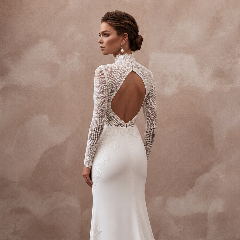 Modern Lace Bridal Dress for a Private Wedding Ceremony