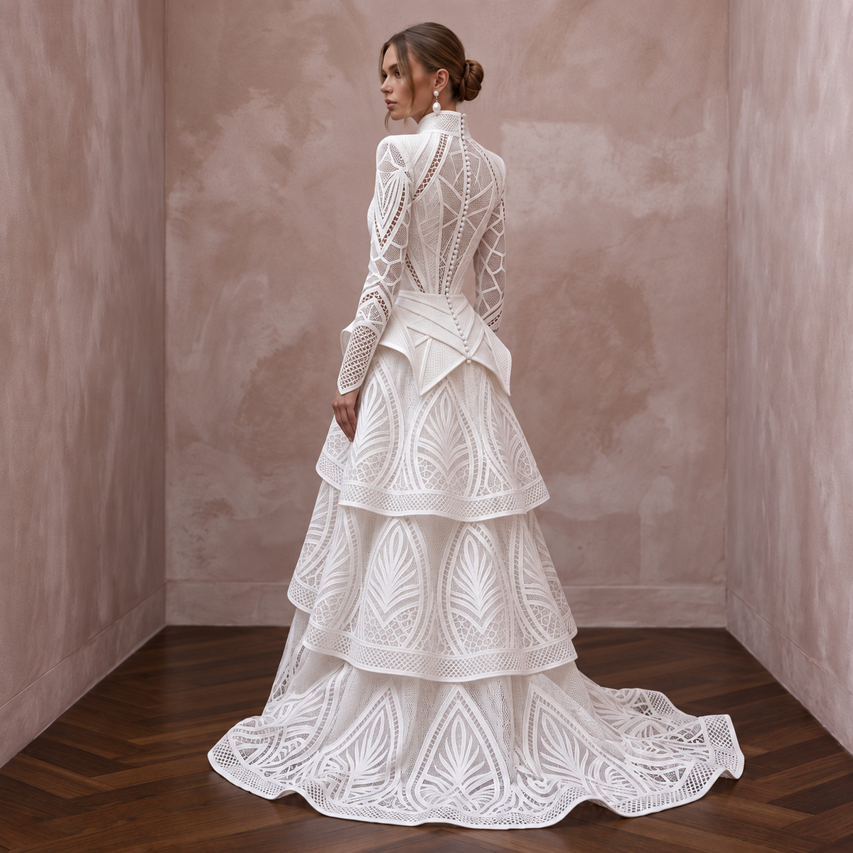 Modern Lace Bridal Dress with Architectural Bodice