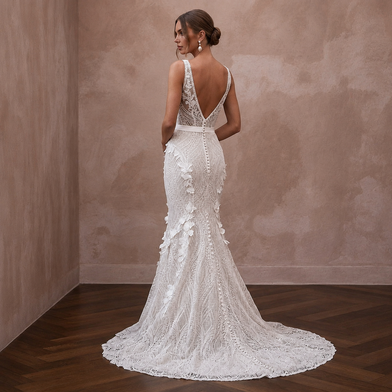 Modern Lace Trumpet Wedding Dress with V - Neck - Apparel & Accessories > Clothing > Wedding & Bridal Party Dresses > Wedding Dresses - Mignonette Bridal