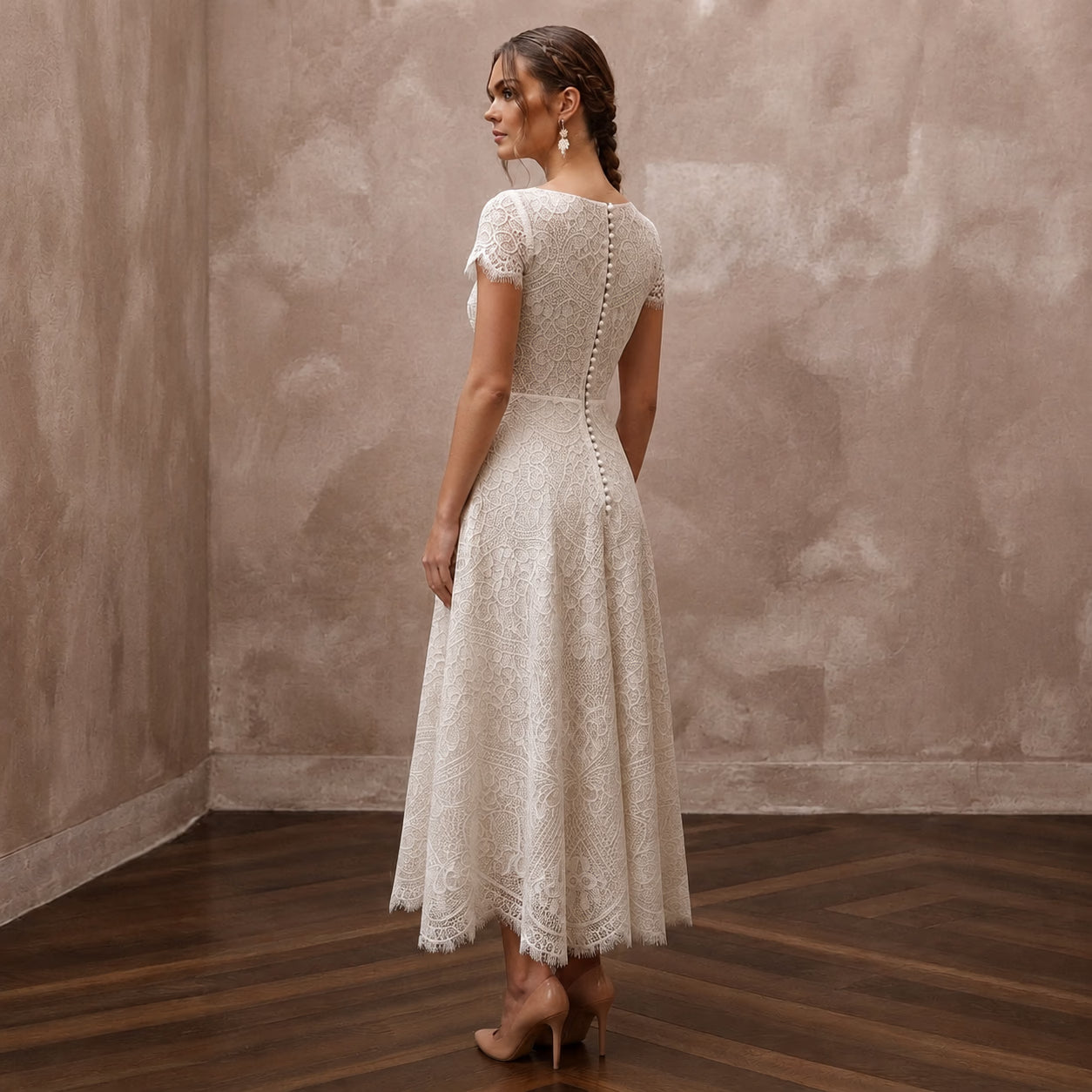 Modern Lace Wedding Dress with Short Sleeves for a Courthouse Wedding Secondary image