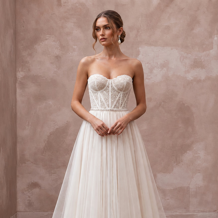 Modern Off - White Lace Corset & Tulle Skirt Bridal Set for Reception - Apparel & Accessories > Clothing > Wedding & Bridal Party Dresses > Wedding Dresses - Mignonette Bridal