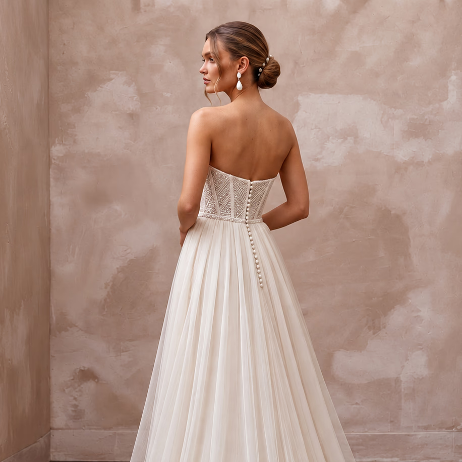 Modern Off - White Lace Corset & Tulle Skirt Bridal Set for Reception - Apparel & Accessories > Clothing > Wedding & Bridal Party Dresses > Wedding Dresses - Mignonette Bridal