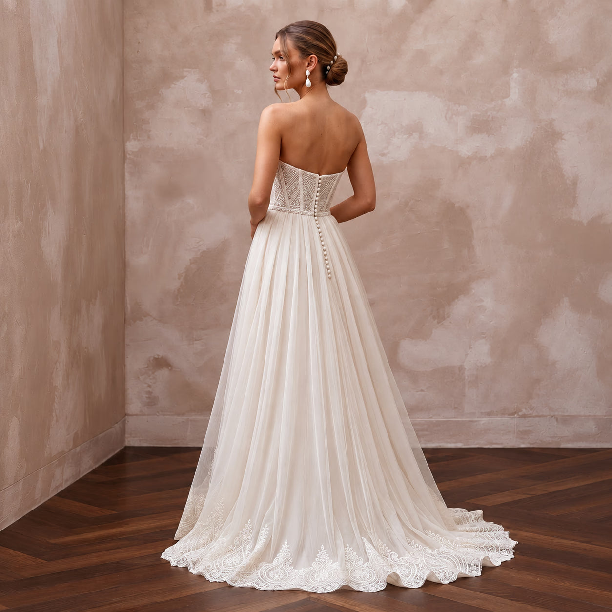 Modern Off-White Lace Corset & Tulle Skirt Bridal Set for Reception Secondary image