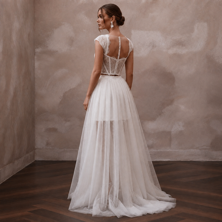 Modern Off-White Lace Corset & Tulle Skirt Set for Reception