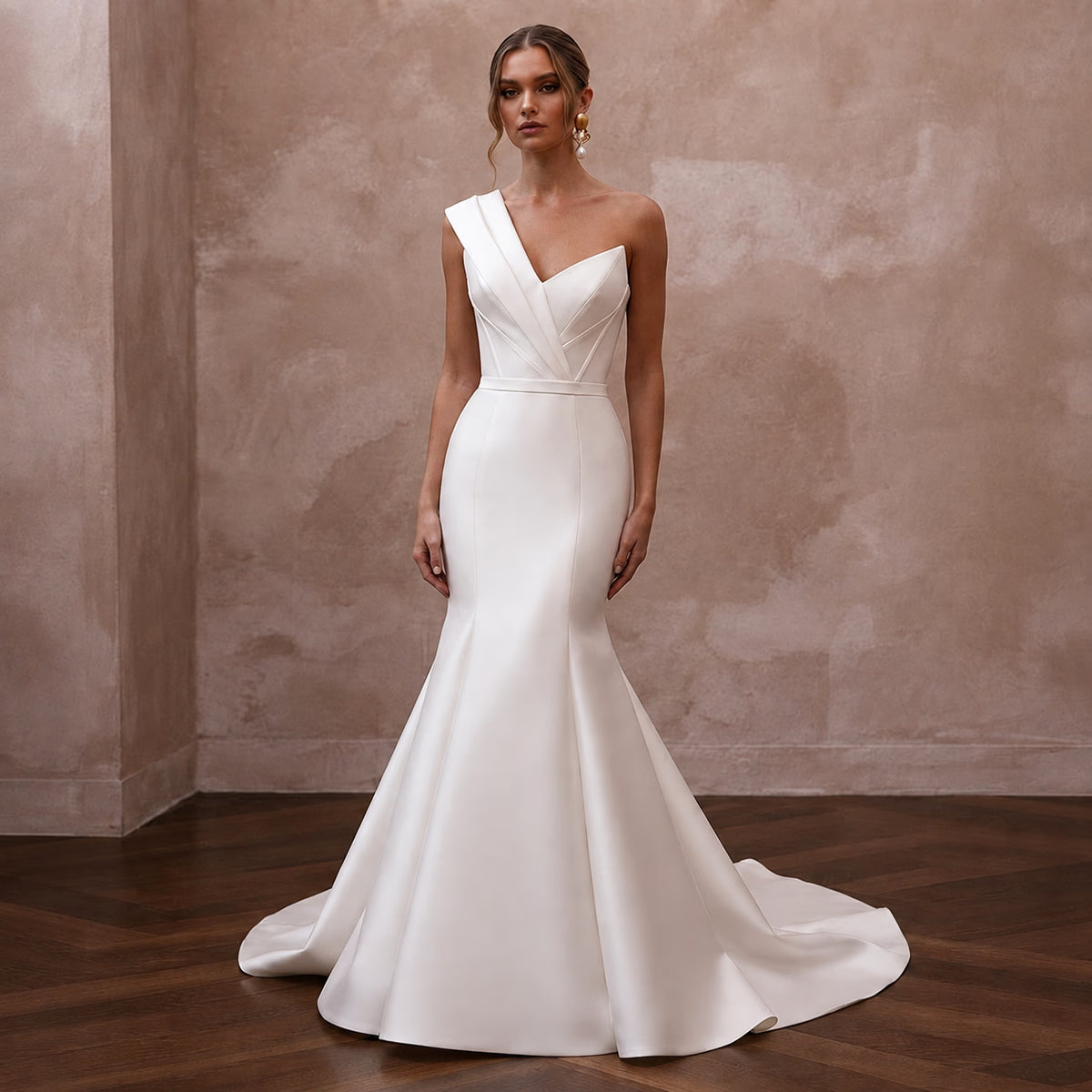 Modern Off - White Mikado Mermaid Bridal Gown for Civil Union - Apparel & Accessories > Clothing > Wedding & Bridal Party Dresses > Wedding Dresses - Mignonette Bridal Main image