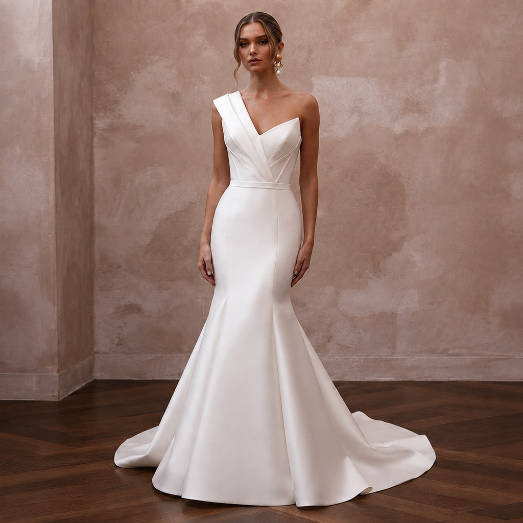 Modern Off-White Mikado Mermaid Bridal Gown for Civil Union