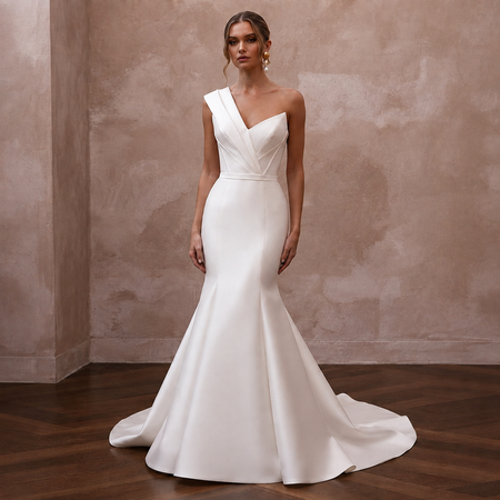Modern Off-White Mikado Mermaid Bridal Gown for Civil Union
