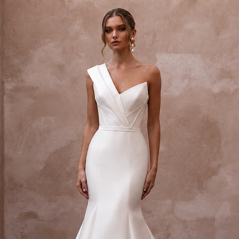 Modern Off - White Mikado Mermaid Bridal Gown for Civil Union - Apparel & Accessories > Clothing > Wedding & Bridal Party Dresses > Wedding Dresses - Mignonette Bridal