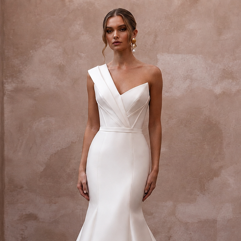 Modern Off-White Mikado Mermaid Bridal Gown for Civil Union