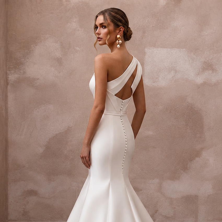 Modern Off - White Mikado Mermaid Bridal Gown for Civil Union - Apparel & Accessories > Clothing > Wedding & Bridal Party Dresses > Wedding Dresses - Mignonette Bridal