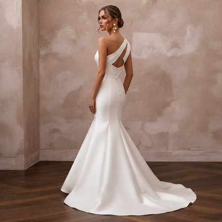 Modern Off-White Mikado Mermaid Bridal Gown for Civil Union