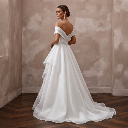 Modern Organza Wedding Dress with Off-the-Shoulder Neckline