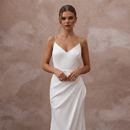 Modern Satin Backless Wedding Dress with Spaghetti Straps