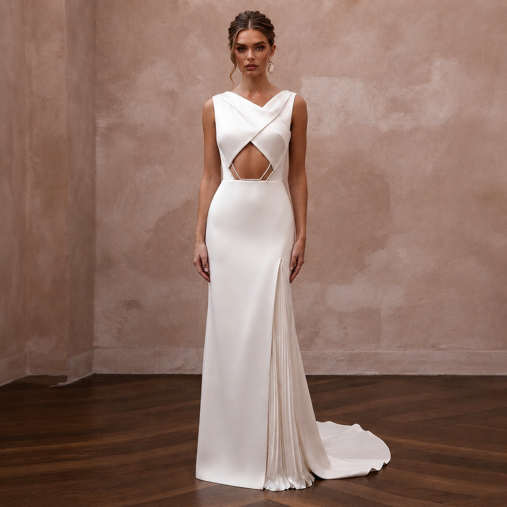 Modern Satin Bridal Dress for an Intimate City Wedding