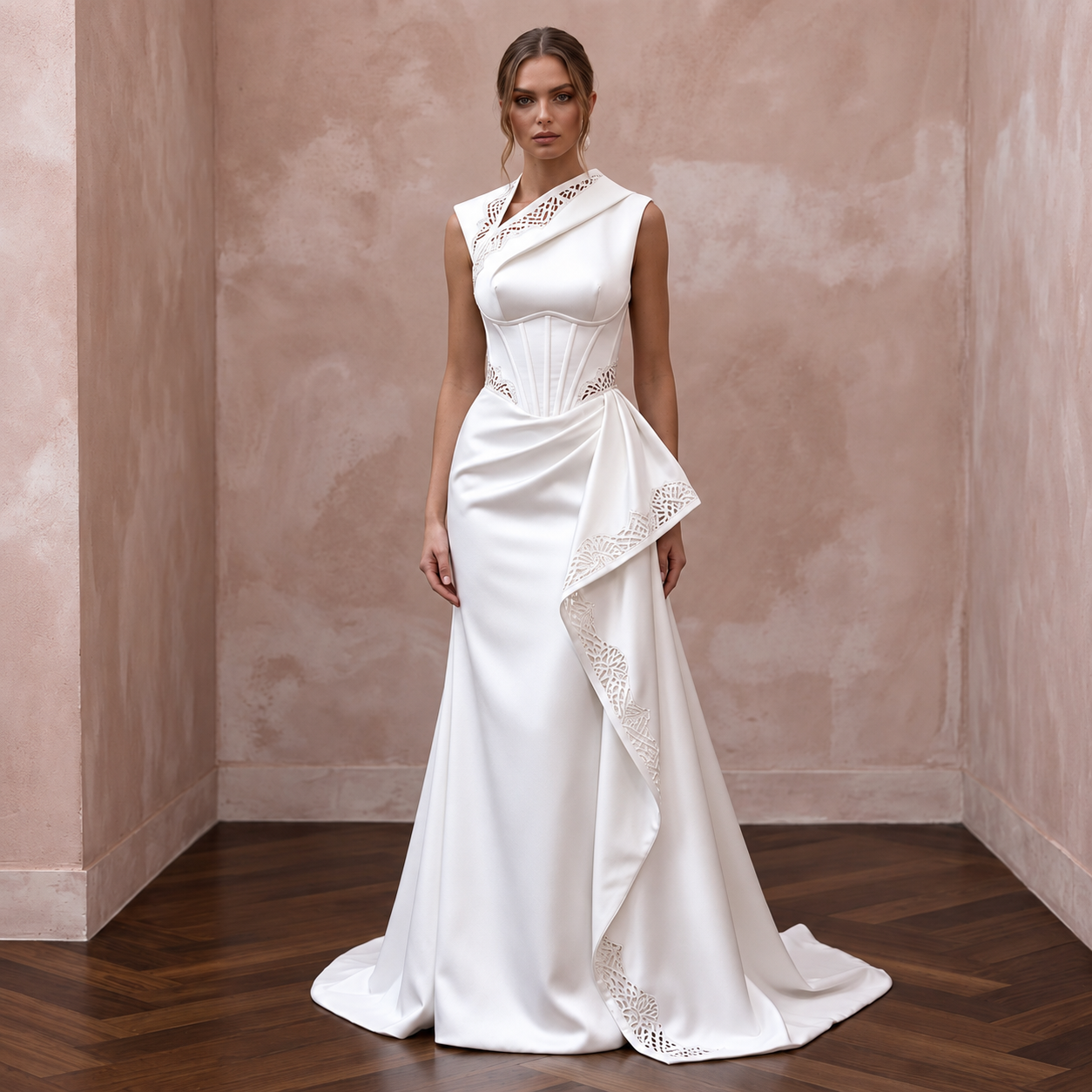 Modern Satin Bridal Gown with Corset Waist