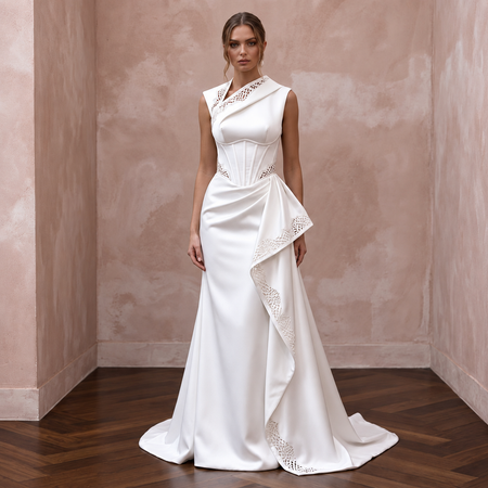 Modern Satin Bridal Gown with Corset Waist