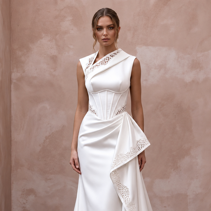 Modern Satin Bridal Gown with Corset Waist