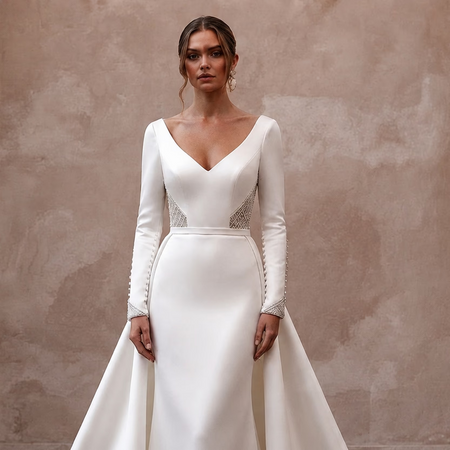 Modern Satin Bridal Gown with Detachable Train