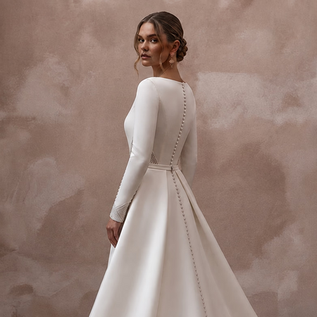 Modern Satin Bridal Gown with Detachable Train