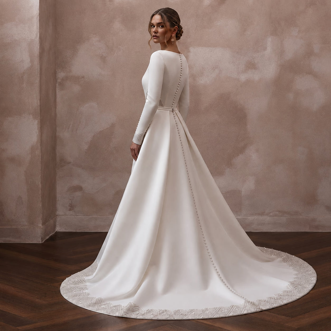 Modern Satin Bridal Gown with Detachable Train