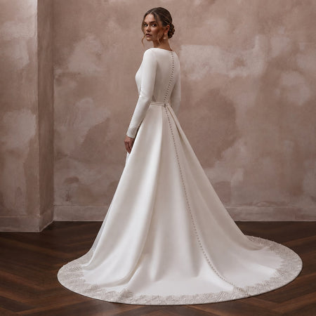 Modern Satin Bridal Gown with Detachable Train