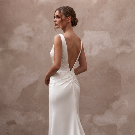 Modern Satin Column Wedding Dress with Open Back - Apparel & Accessories > Clothing > Wedding & Bridal Party Dresses > Wedding Dresses - Mignonette Bridal