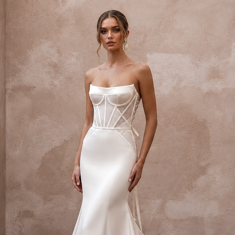 Modern Satin Corset Wedding Dress with Mermaid Silhouette