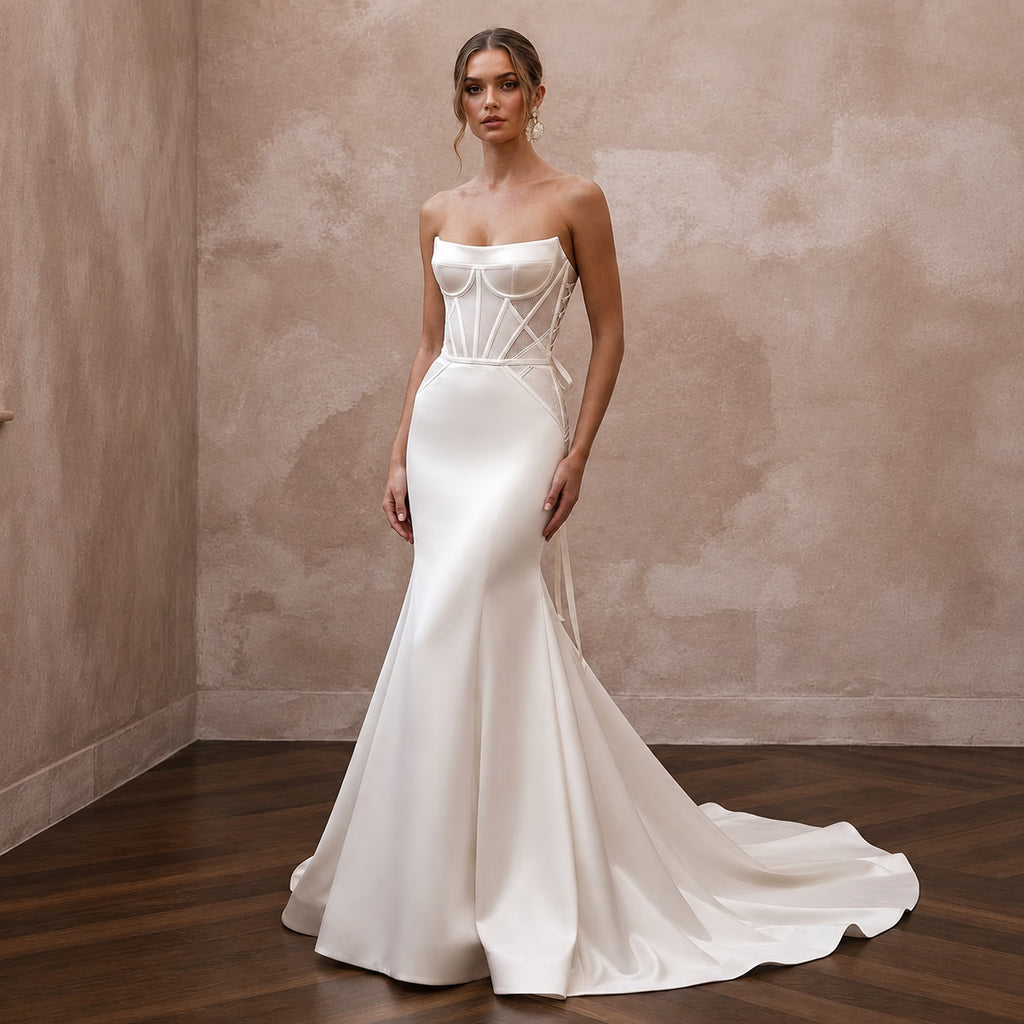 Modern Satin Corset Wedding Dress with Mermaid Silhouette