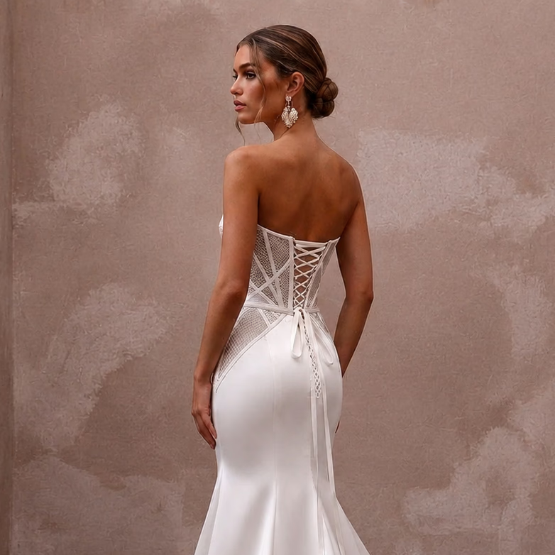 Modern Satin Corset Wedding Dress with Mermaid Silhouette