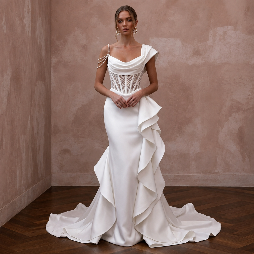 Modern Satin Mermaid Wedding Dress with Corset Bodice