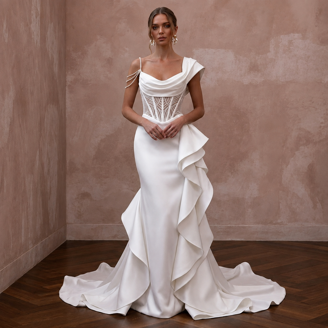 Modern Satin Mermaid Wedding Dress with Corset Bodice