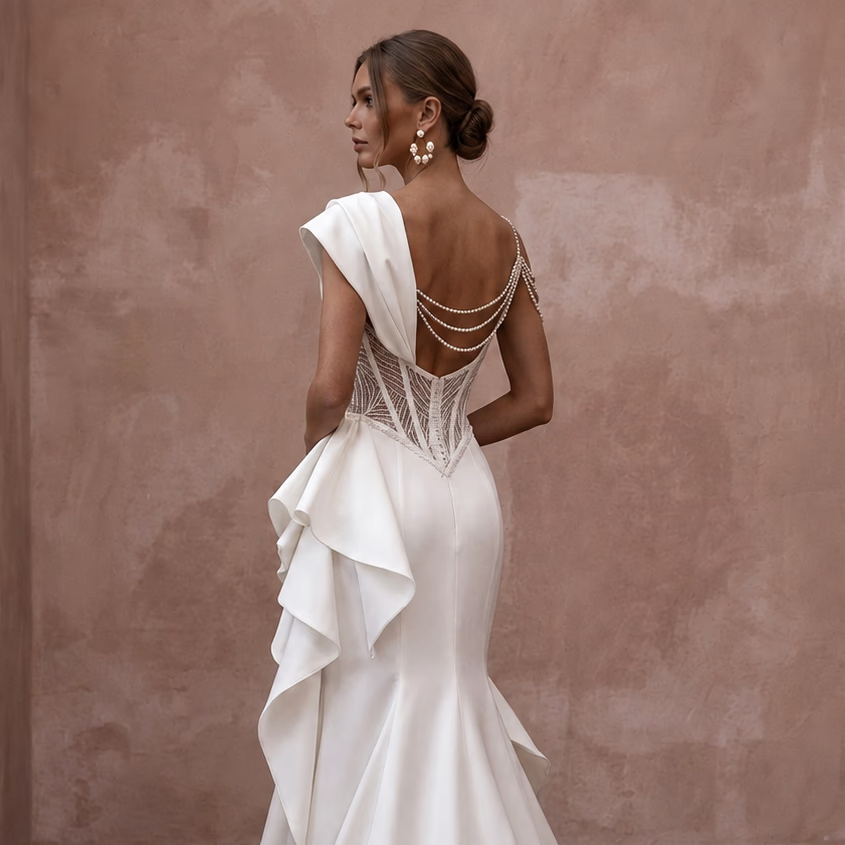 Modern Satin Mermaid Wedding Dress with Corset Bodice - Apparel & Accessories > Clothing > Wedding & Bridal Party Dresses > Wedding Dresses - Mignonette Bridal