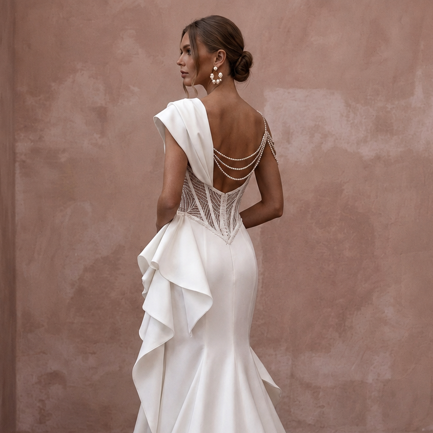 Modern Satin Mermaid Wedding Dress with Corset Bodice