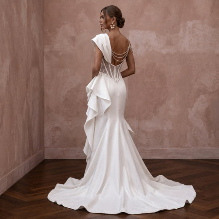Modern Satin Mermaid Wedding Dress with Corset Bodice - Apparel & Accessories > Clothing > Wedding & Bridal Party Dresses > Wedding Dresses - Mignonette Bridal
