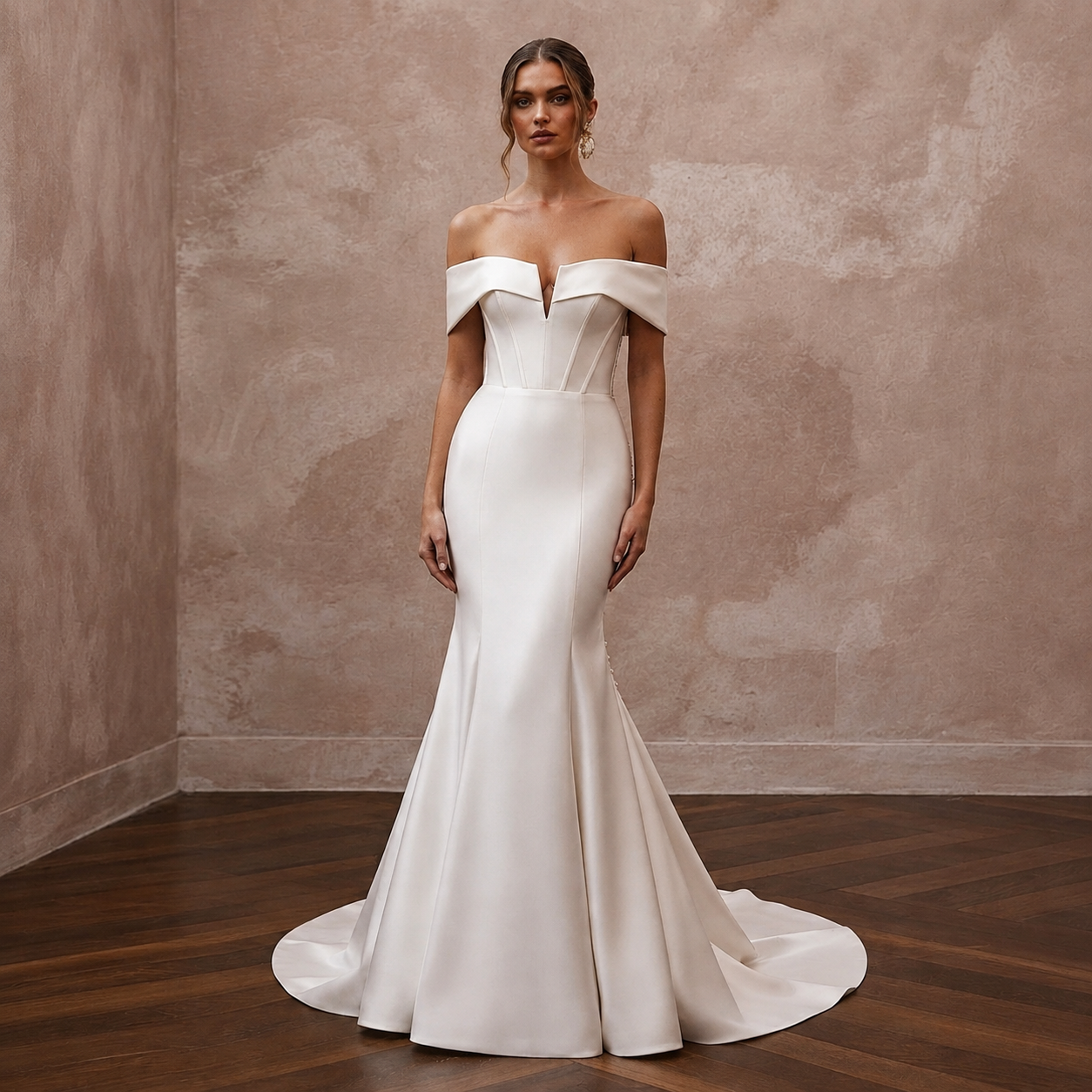 Modern Satin Mermaid Wedding Dress with Off-the-Shoulder Neckline