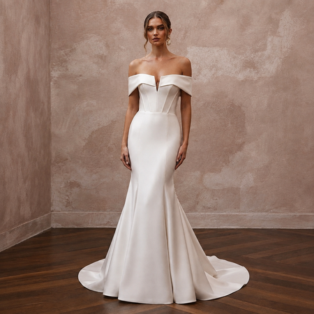 Modern Satin Mermaid Wedding Dress with Off-the-Shoulder Neckline