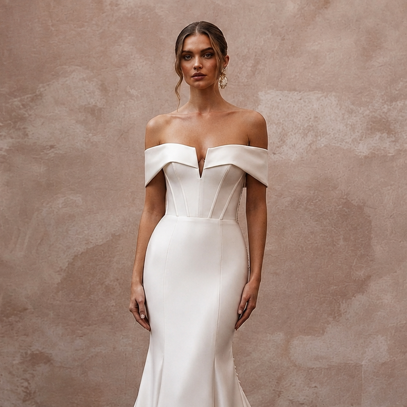 Modern Satin Mermaid Wedding Dress with Off-the-Shoulder Neckline