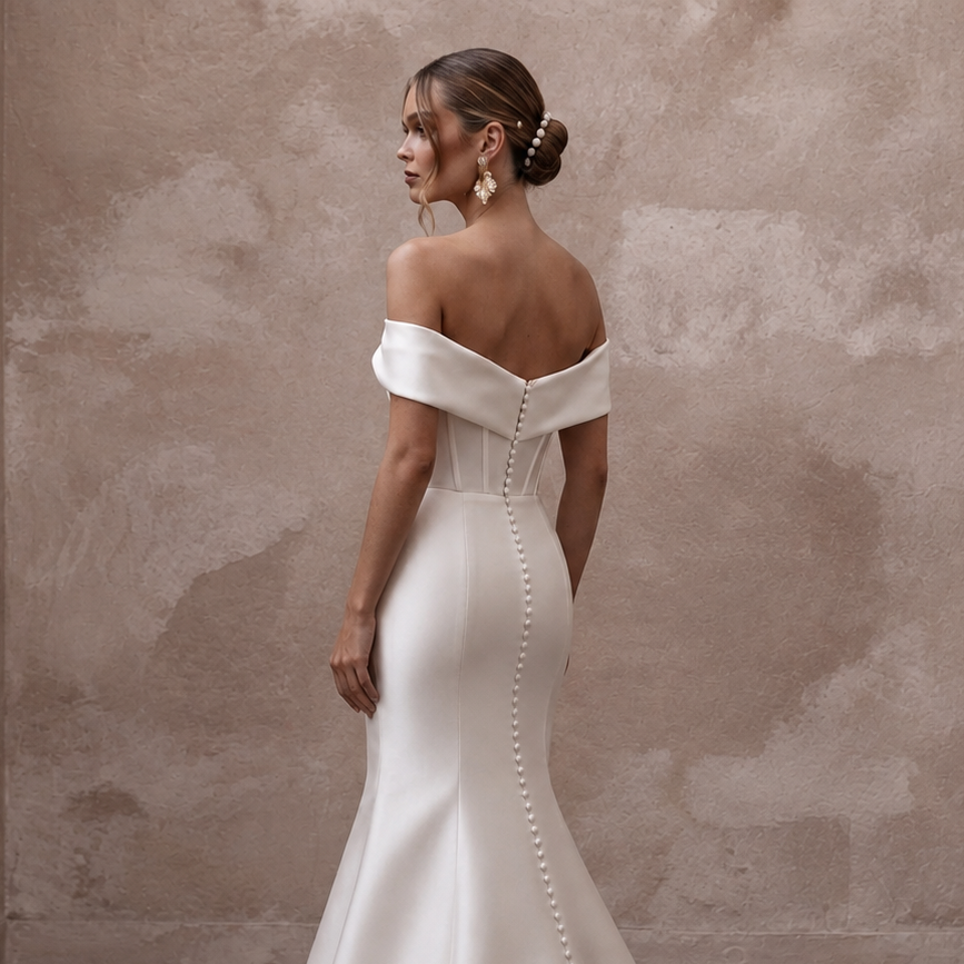 Modern Satin Mermaid Wedding Dress with Off-the-Shoulder Neckline