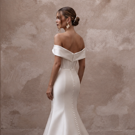 Modern Satin Mermaid Wedding Dress with Off-the-Shoulder Neckline