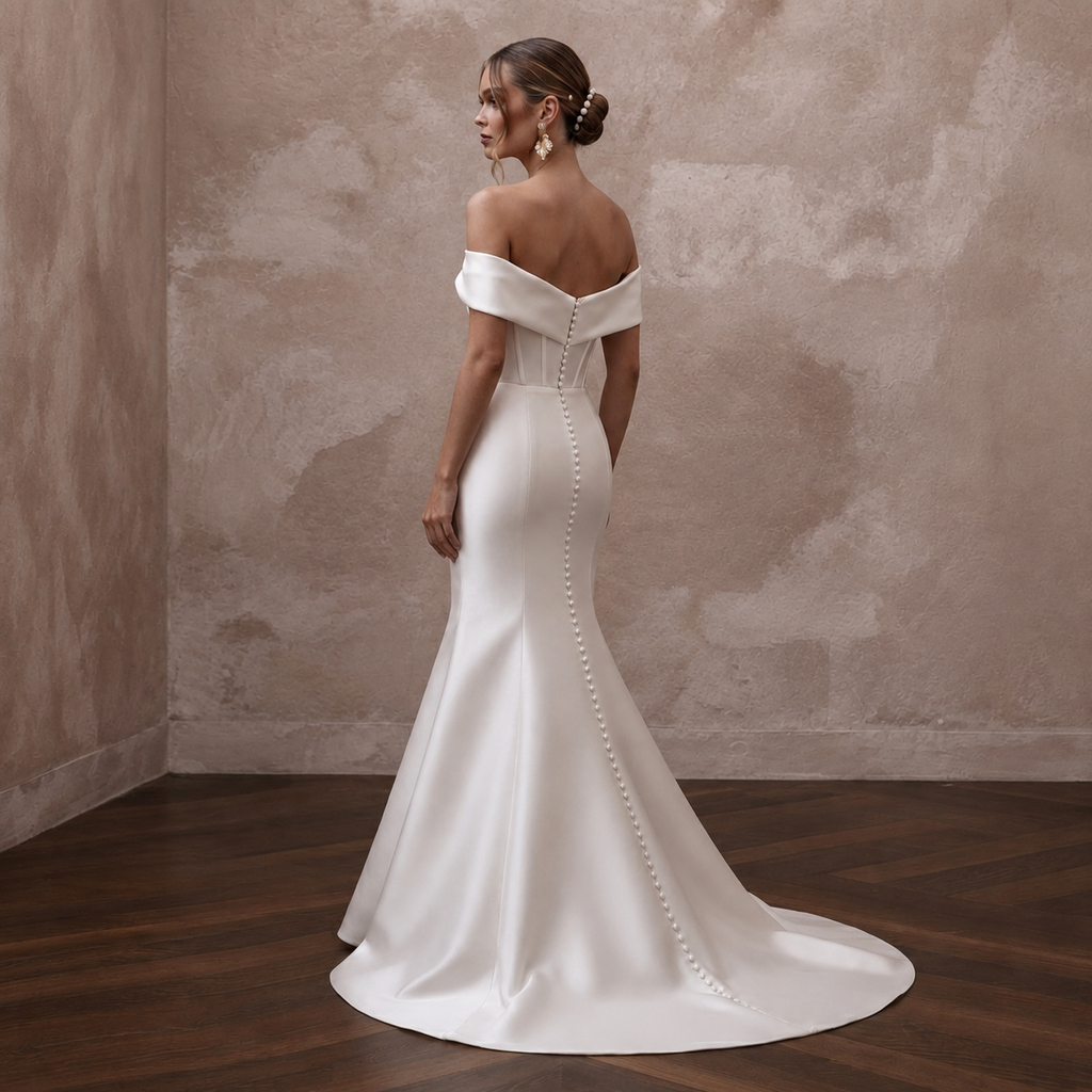 Modern Satin Mermaid Wedding Dress with Off-the-Shoulder Neckline
