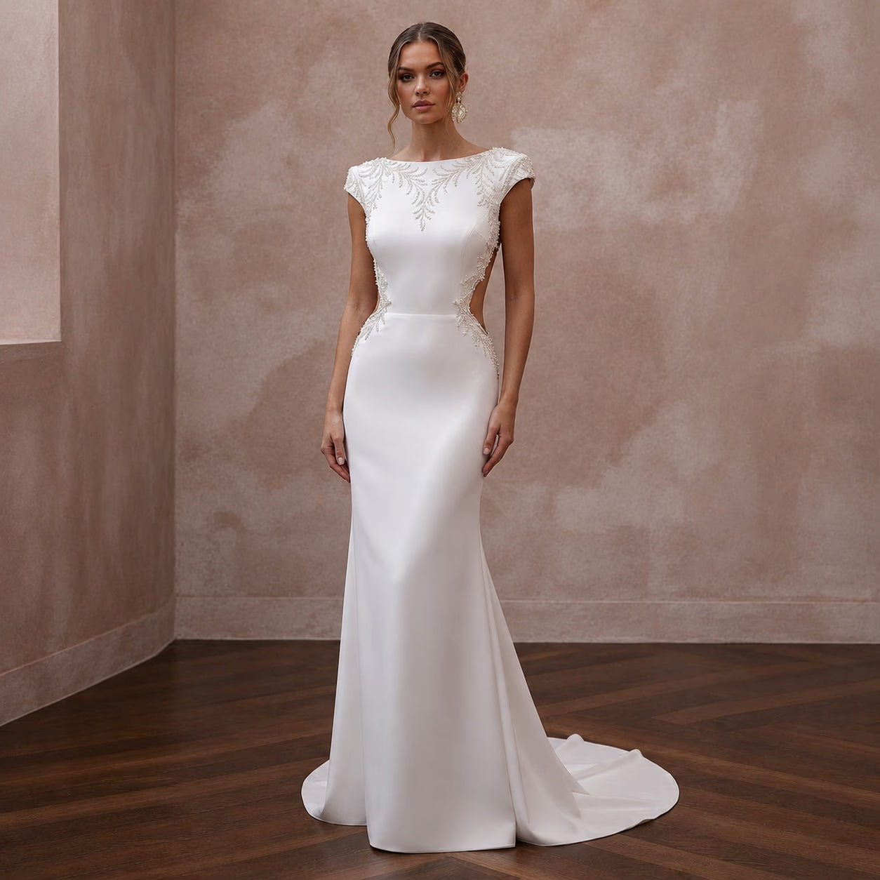 Modern Satin Open Back Wedding Dress with Sheath Silhouette